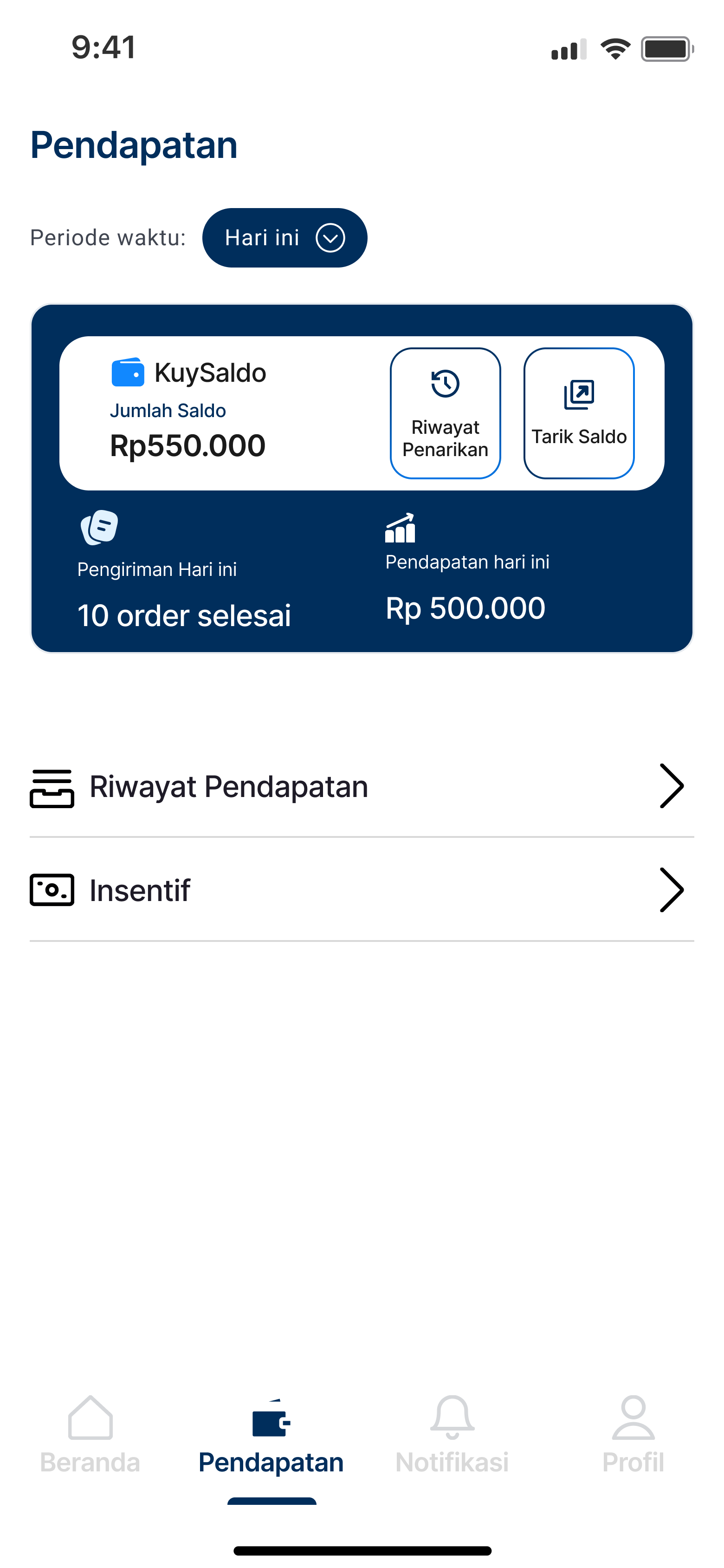 Analisis pendapatan harian secara real-time